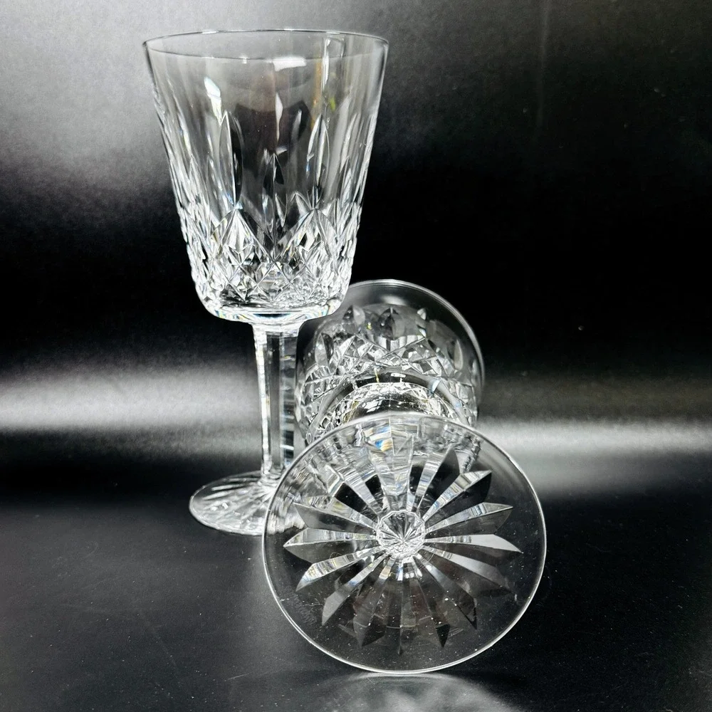 Waterford Crystal Lismore Goblets Vintage Set of 2 Clear Cut Glass Stemware Pair